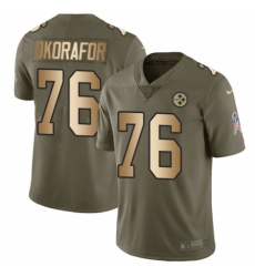 Men's Nike Pittsburgh Steelers #76 Chukwuma Okorafor Limited Olive/Gold 2017 Salute to Service NFL Jersey