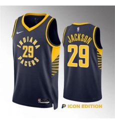 Men's Indiana Pacers #29 Quenton Jackson Navy Icon Edition Stitched Basketball Jersey