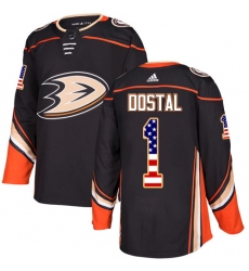Youth Adidas Anaheim Ducks #1 Lukas Dostal Authentic Black USA Flag Fashion NHL Jersey