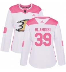 Women's Adidas Anaheim Ducks #39 Joseph Blandisi Authentic White Pink Fashion NHL Jersey