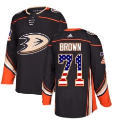 Men's Adidas Anaheim Ducks #71 J.T. Brown Authentic Black USA Flag Fashion NHL Jersey