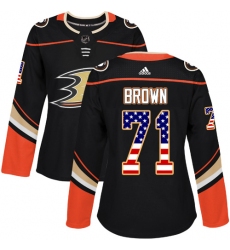 Women's Adidas Anaheim Ducks #71 J.T. Brown Authentic Black USA Flag Fashion NHL Jersey
