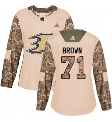 Women's Adidas Anaheim Ducks #71 J.T. Brown Authentic Camo Veterans Day Practice NHL Jersey