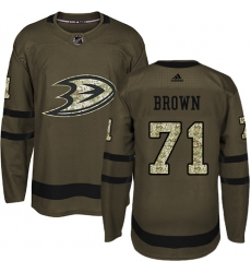 Youth Adidas Anaheim Ducks #71 J.T. Brown Authentic Green Salute to Service NHL Jersey