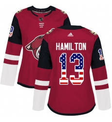 Women's Adidas Arizona Coyotes #13 Freddie Hamilton Authentic Red USA Flag Fashion NHL Jersey