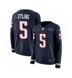 Women's Nike New England Patriots #5 Danny Etling Limited Navy Blue Therma Long Sleeve NFL Jersey