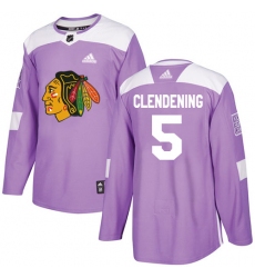 Youth Adidas Chicago Blackhawks #5 Adam Clendening Authentic Purple Fights Cancer Practice NHL Jersey