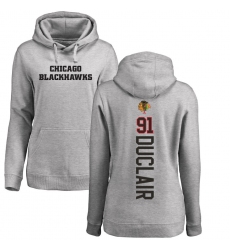 NHL Women's Adidas Chicago Blackhawks #91 Anthony Duclair Ash Backer Pullover Hoodie