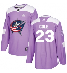 Men's Adidas Columbus Blue Jackets #23 Ian Cole Authentic Purple Fights Cancer Practice NHL Jersey