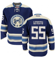 Men's Reebok Columbus Blue Jackets #55 Mark Letestu Authentic Navy Blue Third NHL Jersey