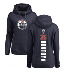 NHL Women's Adidas Edmonton Oilers #35 Al Montoya Navy Blue Backer Pullover Hoodie