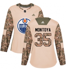 Women's Adidas Edmonton Oilers #35 Al Montoya Authentic Camo Veterans Day Practice NHL Jersey
