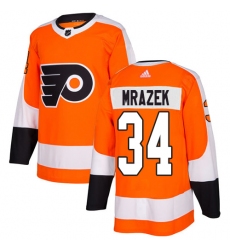 Men's Adidas Philadelphia Flyers #34 Petr Mrazek Authentic Orange Home NHL Jersey