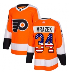 Men's Adidas Philadelphia Flyers #34 Petr Mrazek Authentic Orange USA Flag Fashion NHL Jersey