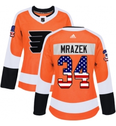 Women's Adidas Philadelphia Flyers #34 Petr Mrazek Authentic Orange USA Flag Fashion NHL Jersey