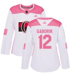 Women's Adidas Ottawa Senators #12 Marian Gaborik Authentic White Pink Fashion NHL Jersey