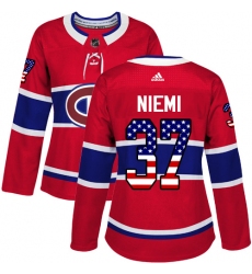 Women's Adidas Montreal Canadiens #37 Antti Niemi Authentic Red USA Flag Fashion NHL Jersey