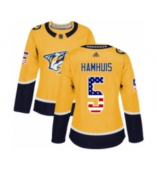 Women's Nashville Predators #5 Dan Hamhuis Authentic Gold USA Flag Fashion Hockey Jersey