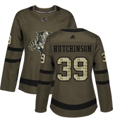 Women's Adidas Florida Panthers #39 Michael Hutchinson Authentic Green Salute to Service NHL Jersey