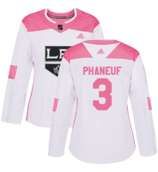 Women's Adidas Los Angeles Kings #3 Dion Phaneuf Authentic White Pink Fashion NHL Jersey