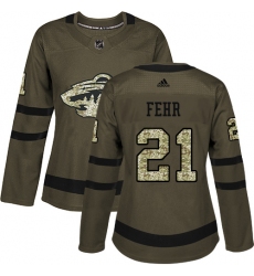 Women's Adidas Minnesota Wild #21 Eric Fehr Authentic Green Salute to Service NHL Jersey