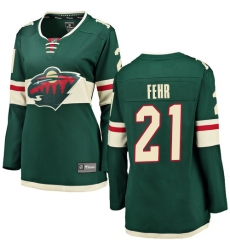 Women's Minnesota Wild #21 Eric Fehr Authentic Green Home Fanatics Branded Breakaway NHL Jersey