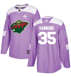 Men's Adidas Minnesota Wild #35 Andrew Hammond Authentic Purple Fights Cancer Practice NHL Jersey