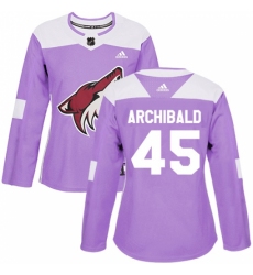 Women's Adidas Arizona Coyotes #45 Josh Archibald Authentic Purple Fights Cancer Practice NHL Jersey