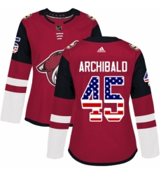 Women's Adidas Arizona Coyotes #45 Josh Archibald Authentic Red USA Flag Fashion NHL Jersey