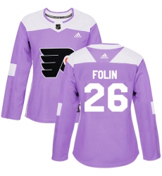 Women's Adidas Philadelphia Flyers #26 Christian Folin Authentic Purple Fights Cancer Practice NHL Jersey