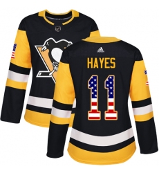 Women's Adidas Pittsburgh Penguins #11 Jimmy Hayes Authentic Black USA Flag Fashion NHL Jersey