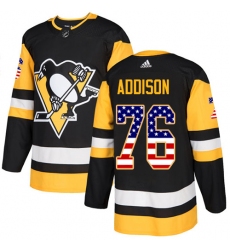 Men's Adidas Pittsburgh Penguins #76 Calen Addison Authentic Black USA Flag Fashion NHL Jersey
