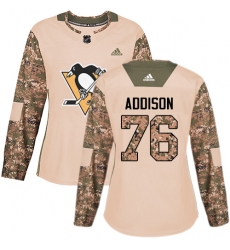 Women's Adidas Pittsburgh Penguins #76 Calen Addison Authentic Camo Veterans Day Practice NHL Jersey