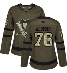Women's Adidas Pittsburgh Penguins #76 Calen Addison Authentic Green Salute to Service NHL Jersey