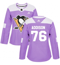 Women's Adidas Pittsburgh Penguins #76 Calen Addison Authentic Purple Fights Cancer Practice NHL Jersey