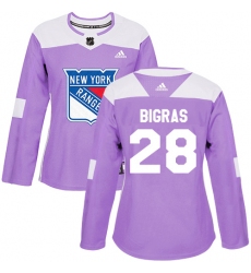 Women's Adidas New York Rangers #28 Chris Bigras Authentic Purple Fights Cancer Practice NHL Jersey