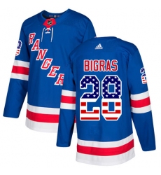 Youth Adidas New York Rangers #28 Chris Bigras Authentic Royal Blue USA Flag Fashion NHL Jersey