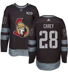 Men's Adidas Ottawa Senators #28 Paul Carey Authentic Black 1917-2017 100th Anniversary NHL Jersey