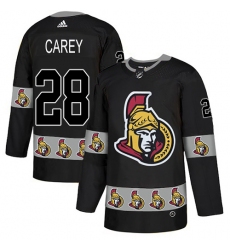 Men's Adidas Ottawa Senators #28 Paul Carey Authentic Black Team Logo Fashion NHL Jersey