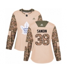 Women's Toronto Maple Leafs #38 Rasmus Sandin Authentic Camo Veterans Day Practice Hockey Jersey