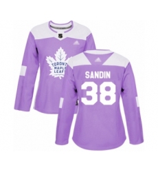 Women's Toronto Maple Leafs #38 Rasmus Sandin Authentic Purple Fights Cancer Practice Hockey Jersey