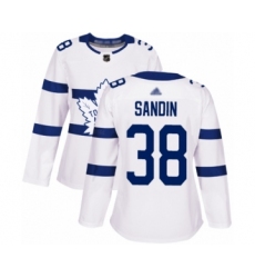 Women's Toronto Maple Leafs #38 Rasmus Sandin Authentic White 2018 Stadium Series Hockey Jersey