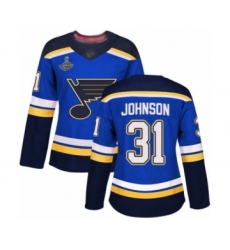 Women's St. Louis Blues #31 Chad Johnson Authentic Royal Blue Home 2019 Stanley Cup Champions Hockey Jersey