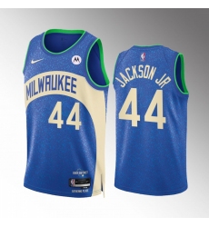 Men's Milwaukee Bucks #44 Andre Jackson Jr. Blue 2023-24 City Edition Stitched Basketball Jersey