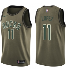 Youth Nike Milwaukee Bucks #11 Brook Lopez Swingman Green Salute to Service NBA Jersey