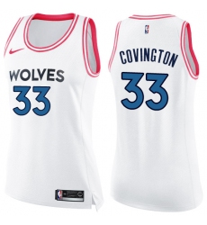 Women's Nike Minnesota Timberwolves #33 Robert Covington Swingman White Pink Fashion NBA Jersey