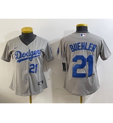 Women's Los Angeles Dodgers #21 Walker Buehler Number Grey Stitched Cool Base Nike Jerseys