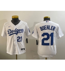 Youth Los Angeles Dodgers #21 Walker Buehler White Stitched Cool Base Nike Jerseys