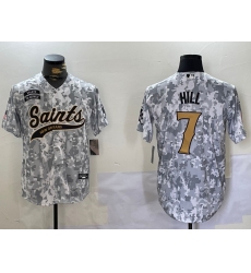 Men's New Orleans Saints #7 Taysom Hill Arctic Camo 2024 Salute to Service Stitched Baseball Jersey