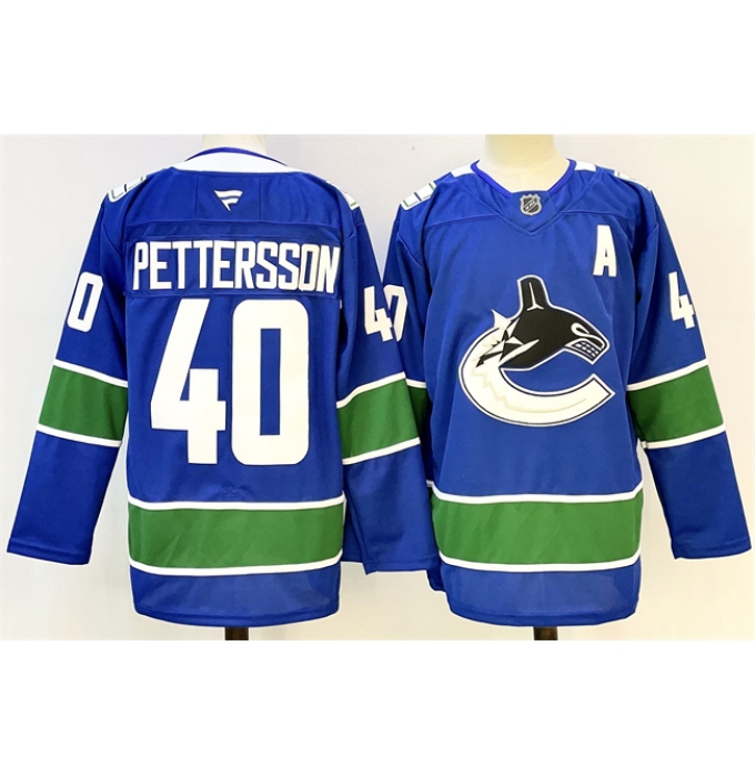 Men's Vancouver Canucks #40 Elias Pettersson Royal 2024-25 With A Home Stitched Hockey Jersey
